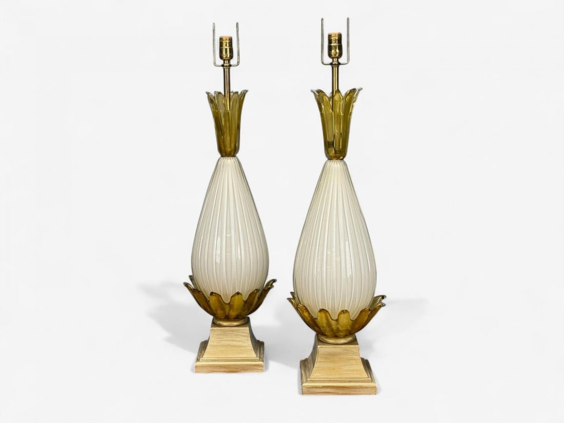 Italian Modern, Murano Glass, Wood, Large Table Lamps, Italy, 1940s - 5