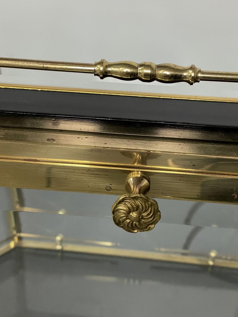 Hollywood Regency Beveled Glass, Bronze and Brass Tea Wagon or Serving Cart - 10