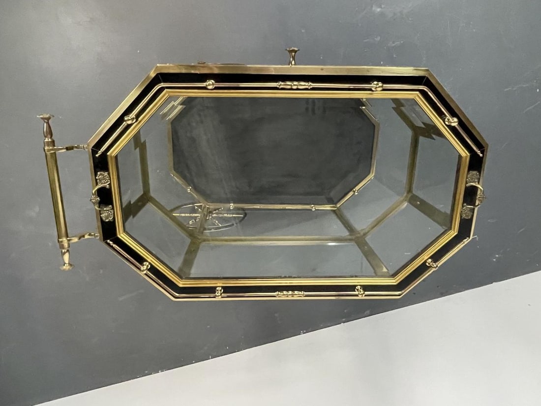 Hollywood Regency Beveled Glass, Bronze and Brass Tea Wagon or Serving Cart - 9