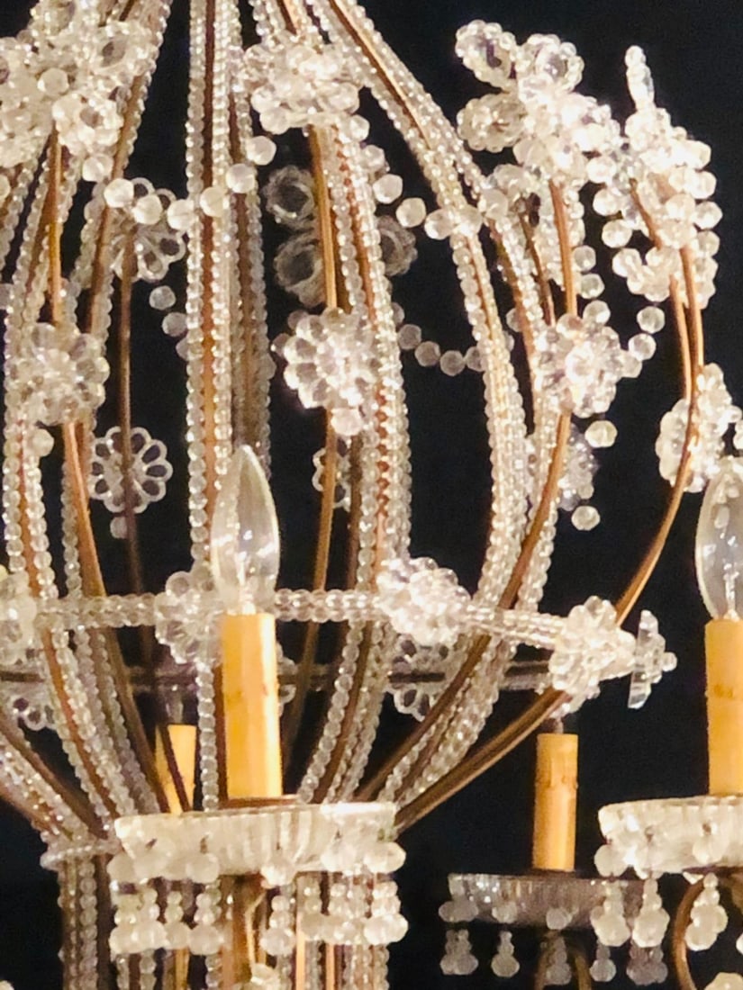 Beautiful Gilt Iron 12-Light Chandelier with Great Crystal and Bead Decoration - 6