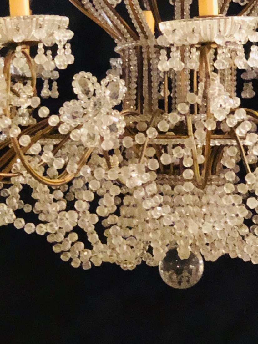 Beautiful Gilt Iron 12-Light Chandelier with Great Crystal and Bead Decoration - 7