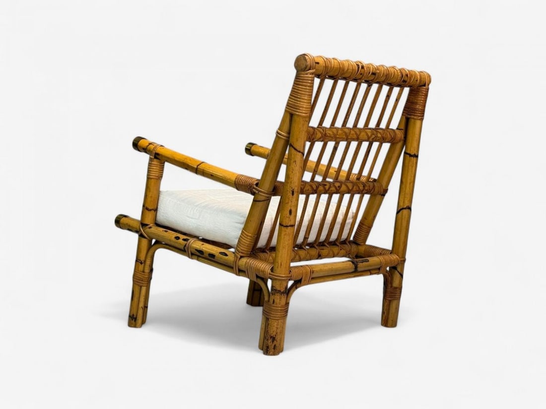 Vivai del Sud attr., Indian Cane, Wicker, Brass, Lounge Chairs, Italy, 1970s - 8