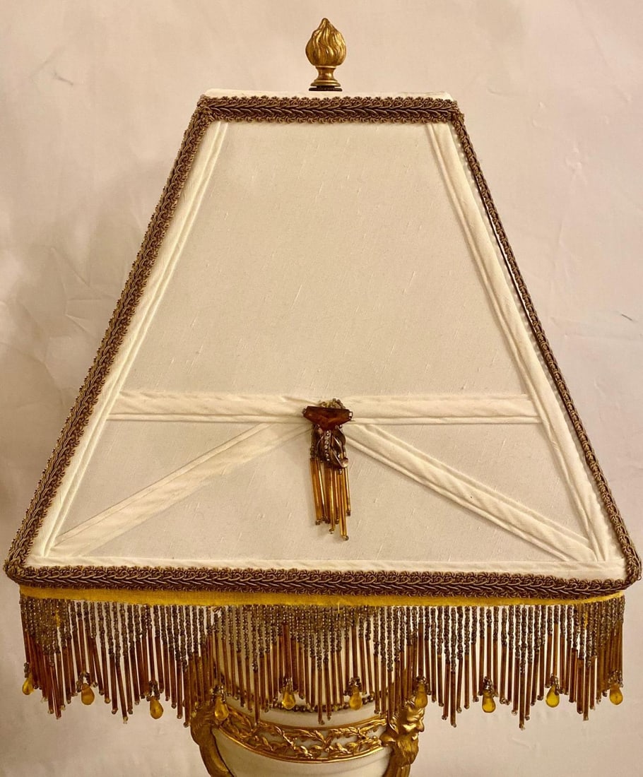 19th Century Marble and Bronze Table Lamp with Custom Shade, French - 10