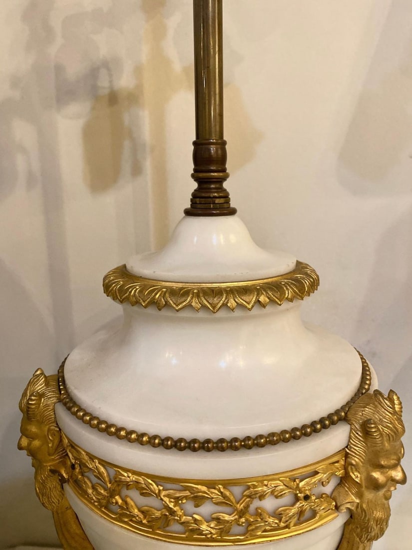 19th Century Marble and Bronze Table Lamp with Custom Shade, French - 3
