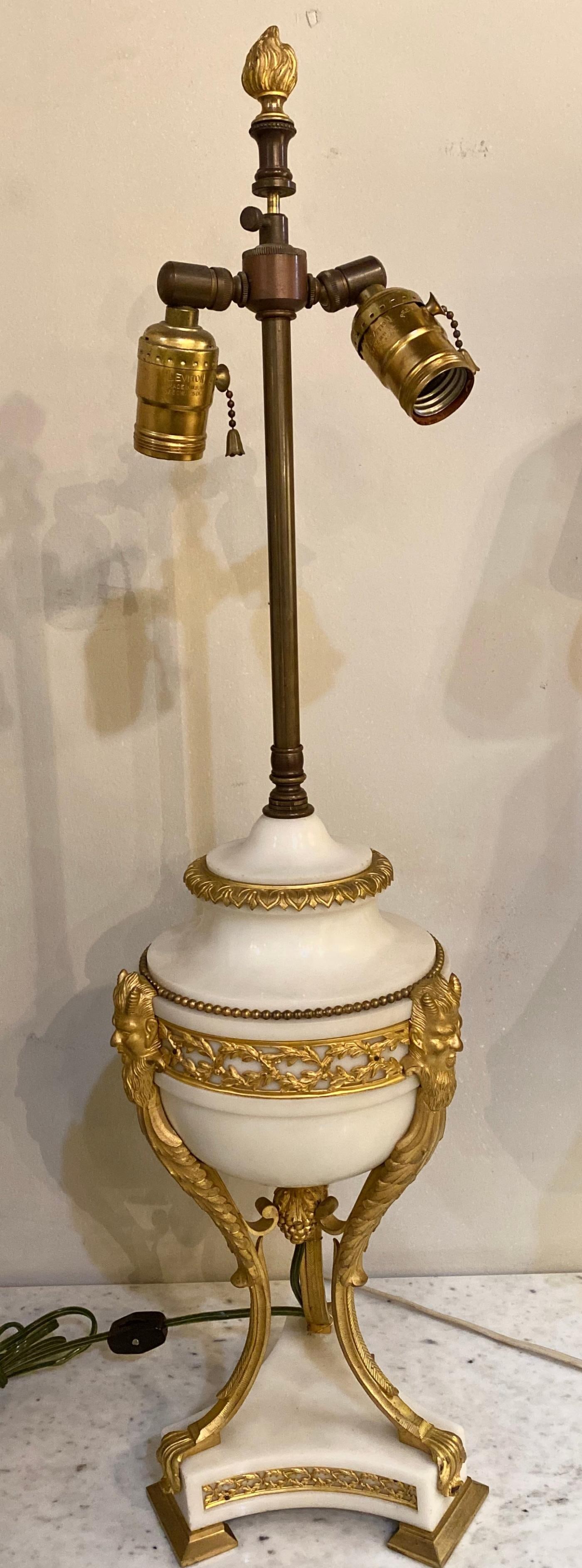 19th Century Marble and Bronze Table Lamp with Custom Shade, French - 5