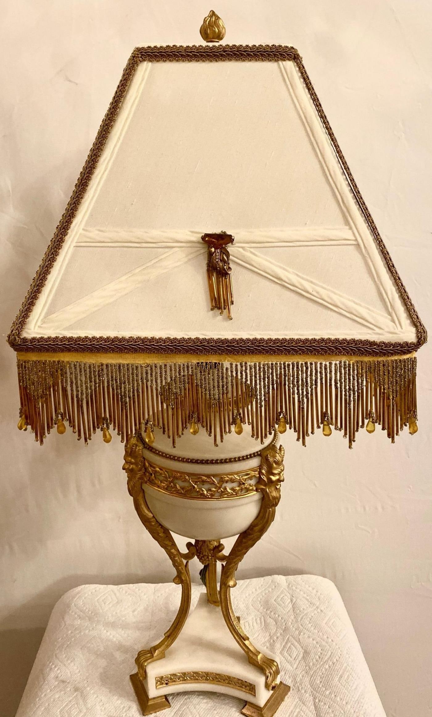 19th Century Marble and Bronze Table Lamp with Custom Shade, French - 7