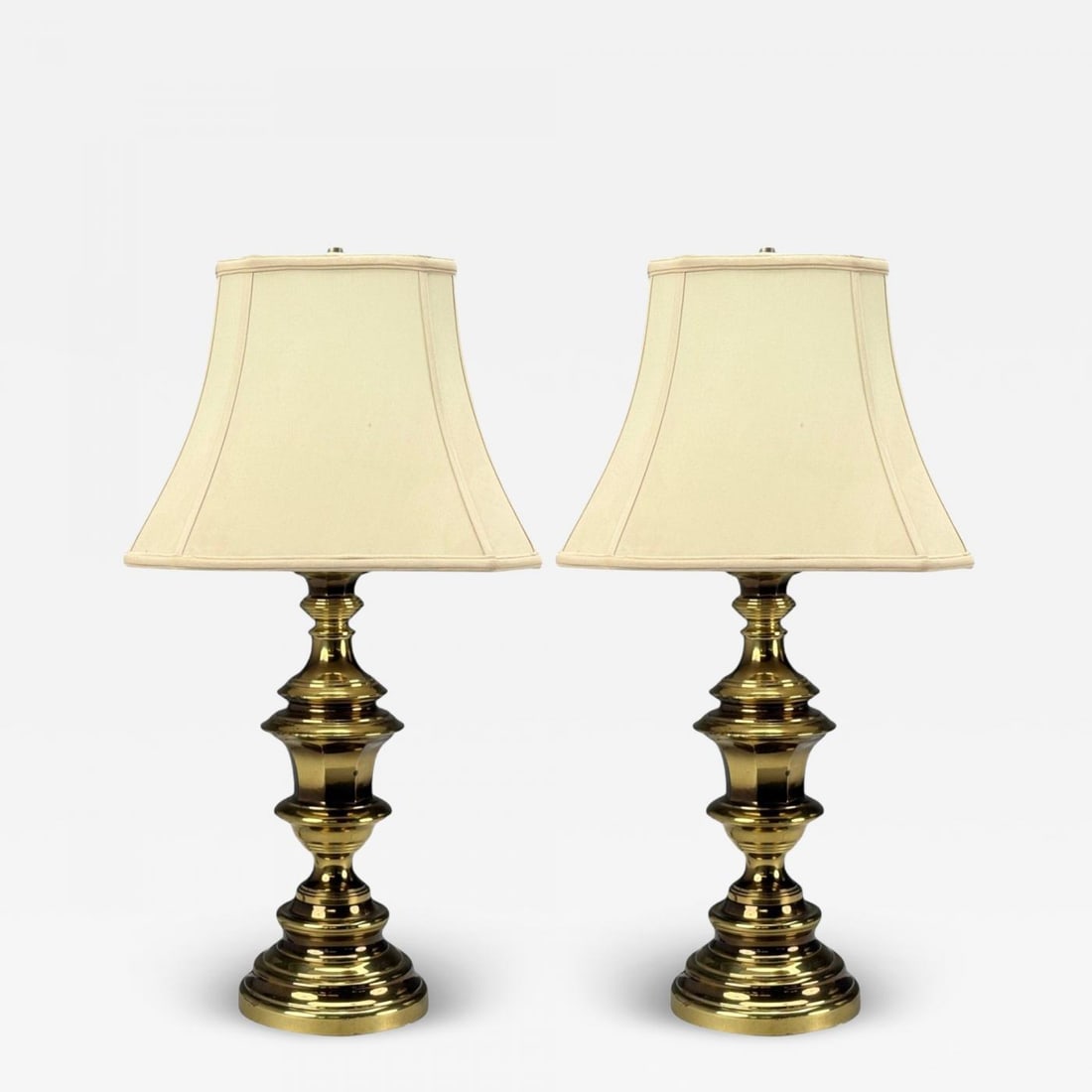 Hollywood Regency, Brass, Fabric, Table Lamps, USA, 1970s - 2