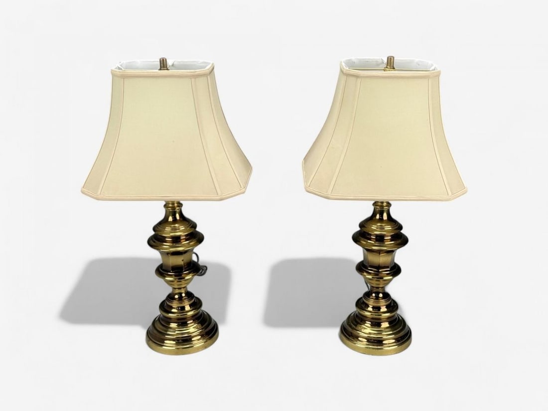 Hollywood Regency, Brass, Fabric, Table Lamps, USA, 1970s - 4