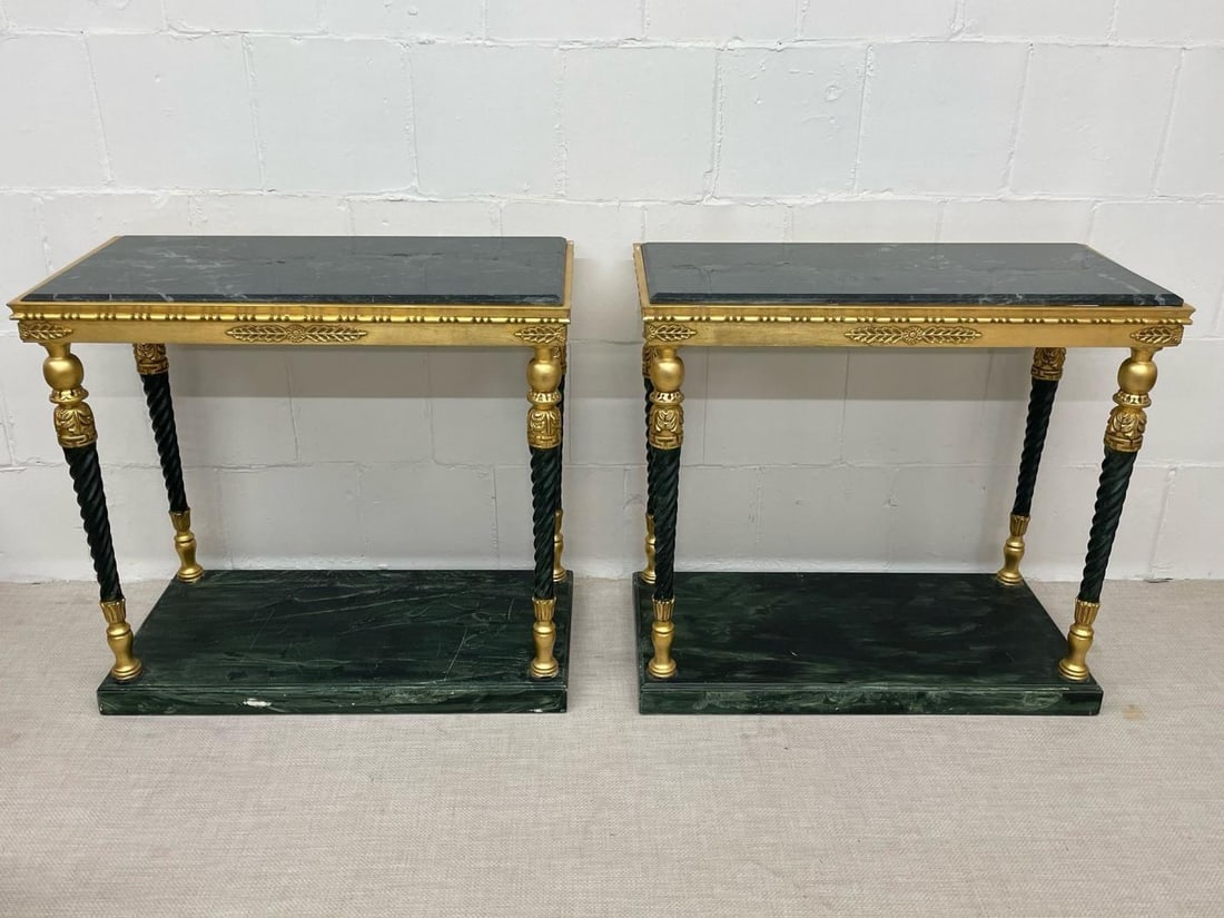 Pair of Swedish Neoclassical Maison Jansen Style Marble Top Consoles - 3