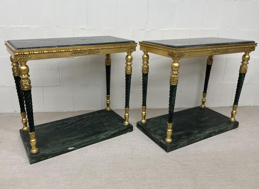 Pair of Swedish Neoclassical Maison Jansen Style Marble Top Consoles - 4