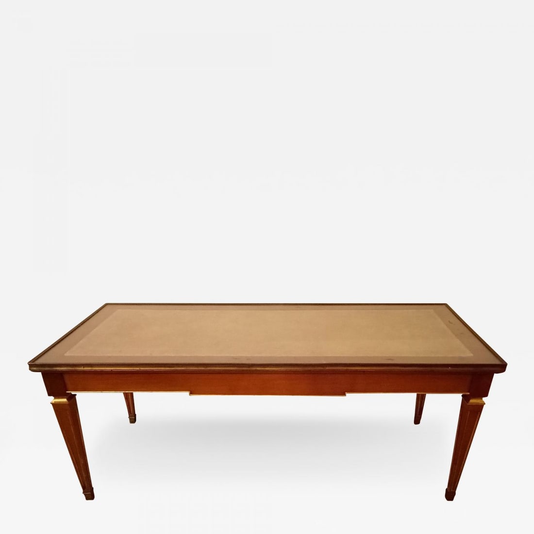 Louis XVI Style Maison Jansen Coffee Table, Gilt, Mahogany, Leather Top, - 2