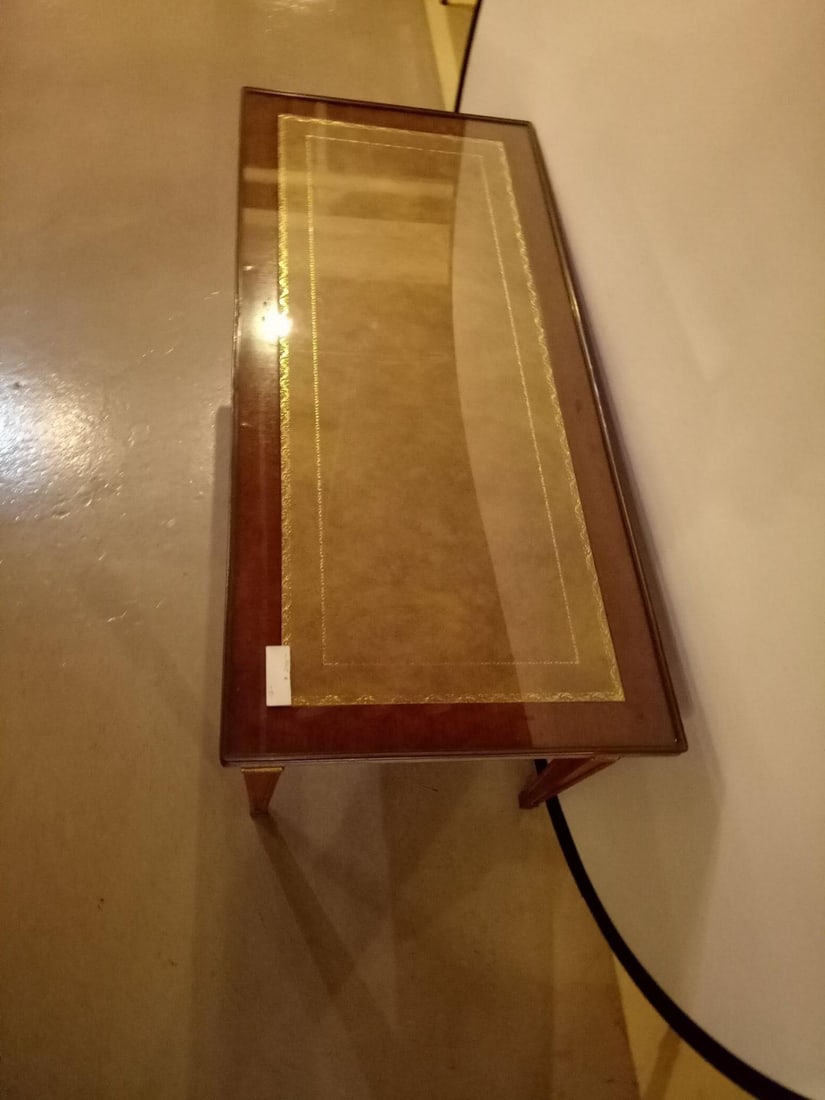 Louis XVI Style Maison Jansen Coffee Table, Gilt, Mahogany, Leather Top, - 8