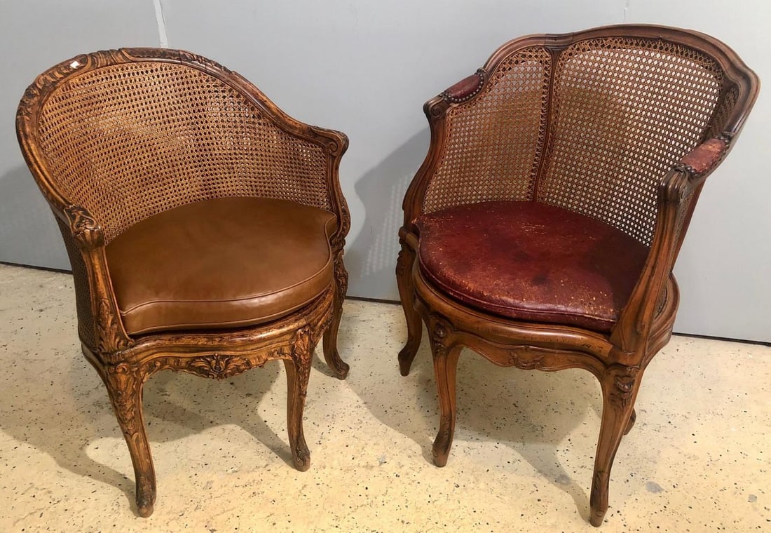Two 18th Century French Caned Bergere de Bureau, a Compatible Pair - 3