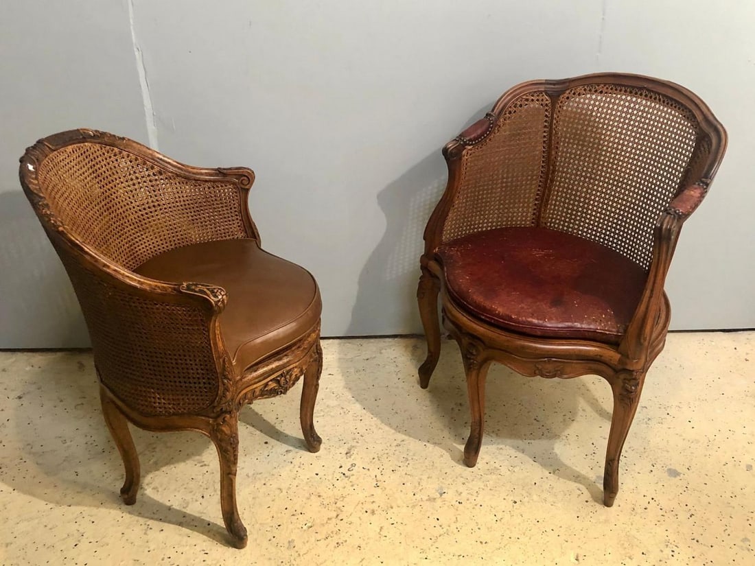 Two 18th Century French Caned Bergere de Bureau, a Compatible Pair - 5