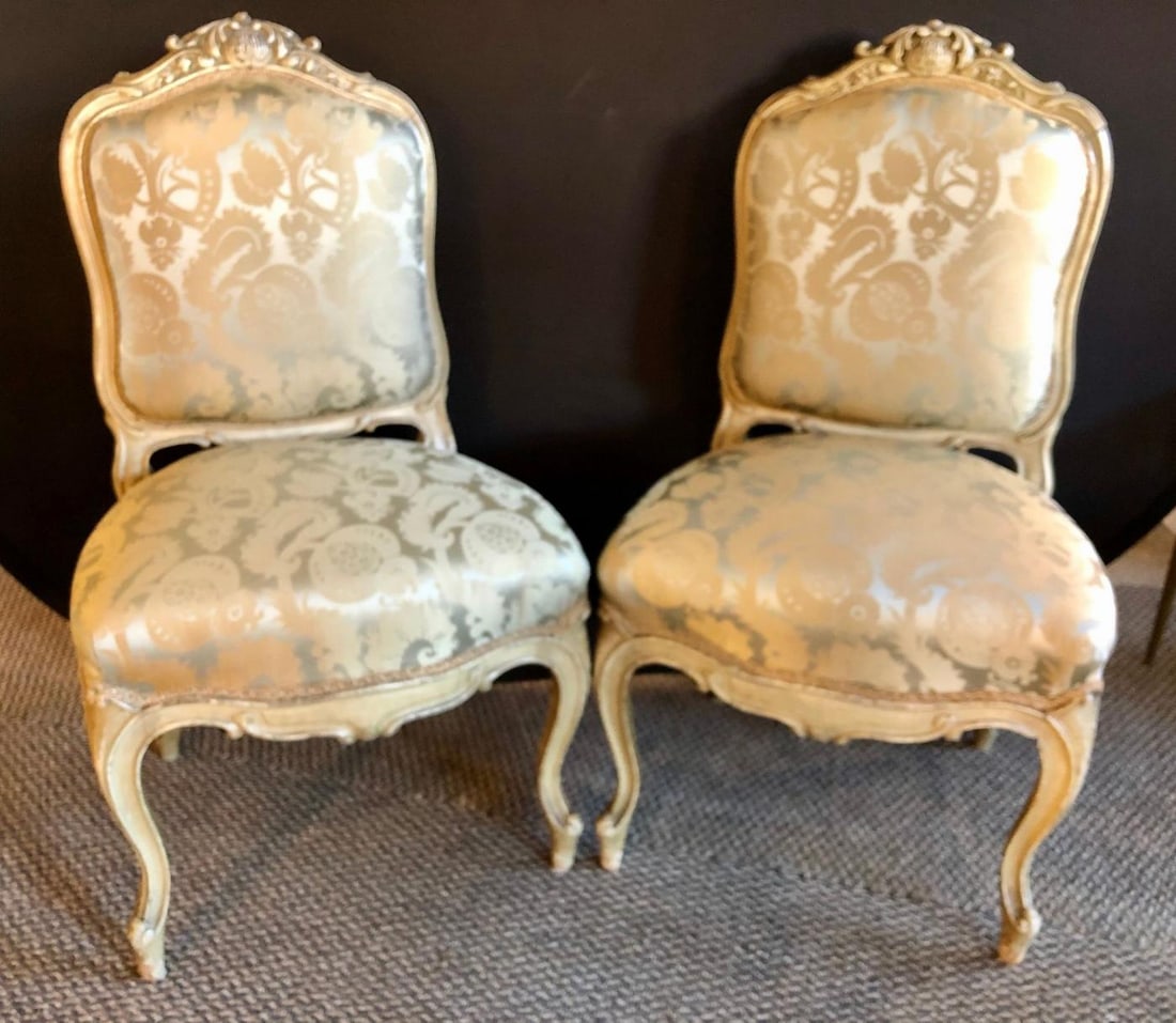Pair of Maison Jansen Slipper Chairs in Scalamandre Upholstery in Fine Frames - 4
