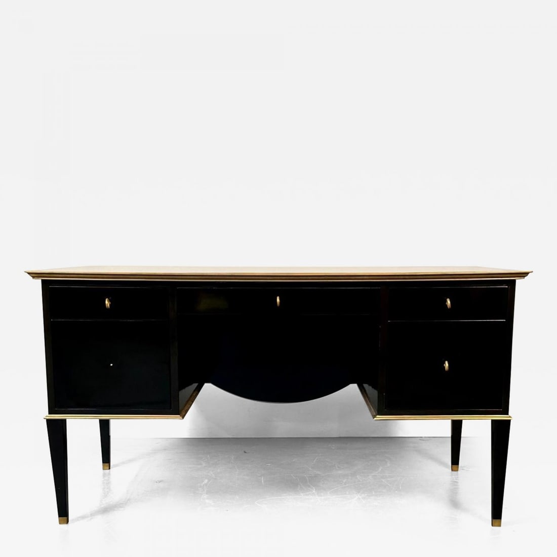 French Hollywood Regency Style Ebony Lacquer Executive Desk / Writing Table - 2