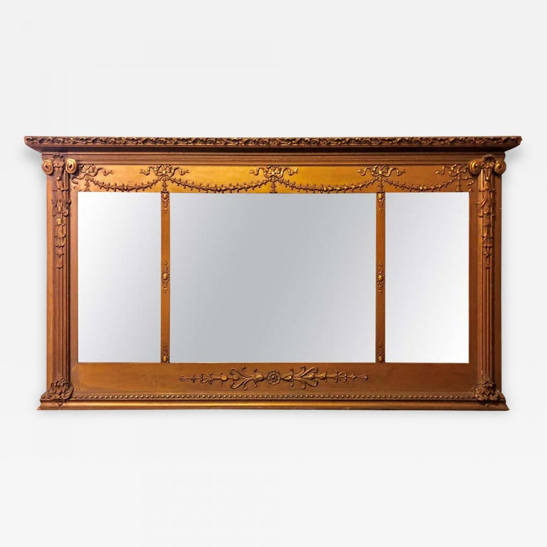 Antique Louis XVI Style Carved Gilt Wood over the Mantel or Console Mirror (1 of 11)
