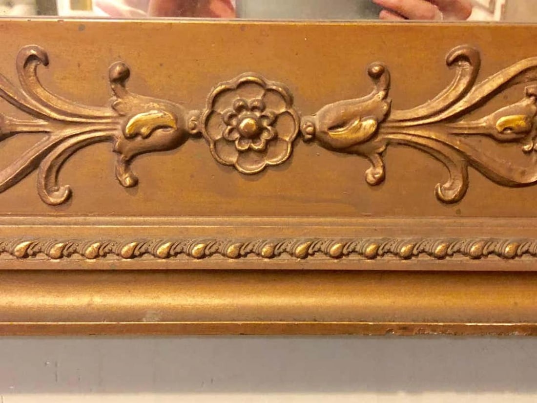Antique Louis XVI Style Carved Gilt Wood over the Mantel or Console Mirror - 7