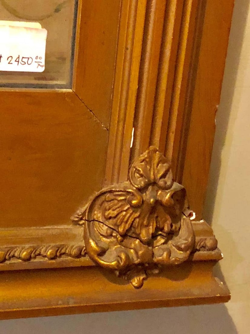 Antique Louis XVI Style Carved Gilt Wood over the Mantel or Console Mirror - 9