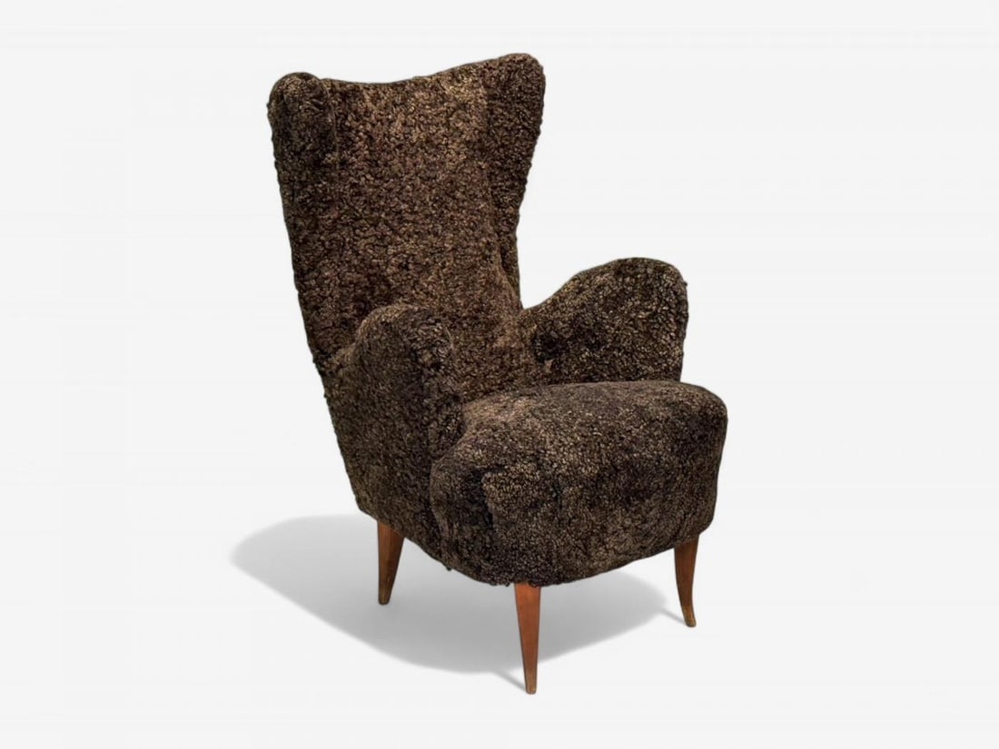 Italian Modern, Espresso Shearling, Walnut, Organic Lounge Chairs, Italy, 1950s - 8