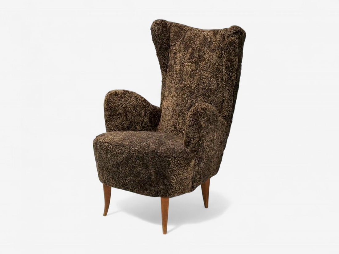 Italian Modern, Espresso Shearling, Walnut, Organic Lounge Chairs, Italy, 1950s - 9