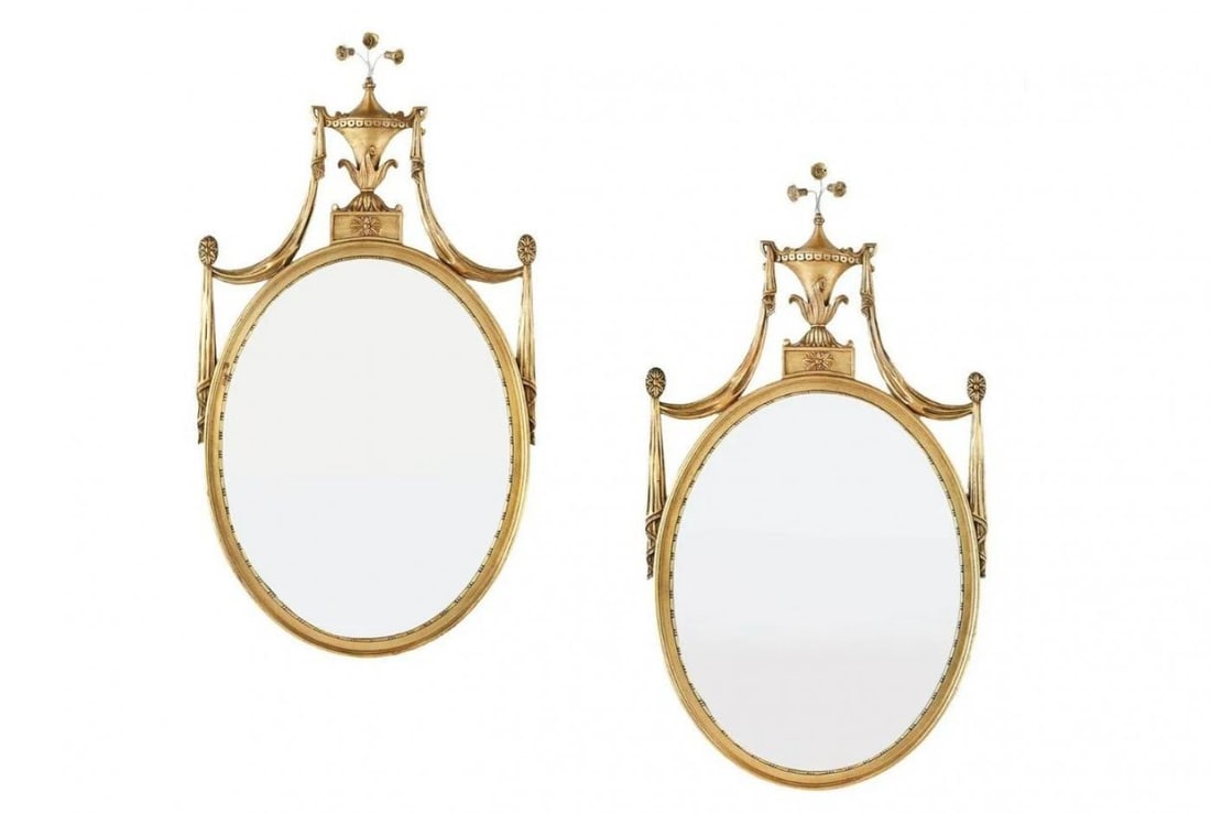 Pair of Adams Style Giltwood Wall Mirrors, Console or Commode Mirrors - 3