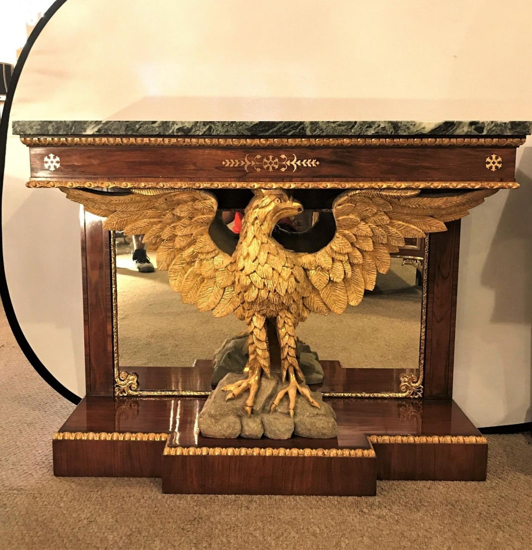 19th Century Federal Style Console Tables, Mahogany, Opposing Eagles, Marble - 6