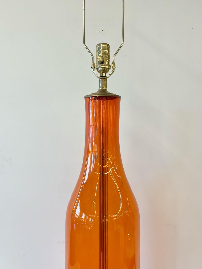 Single Mid-Century Large Orange Blown Glass Bottle Shape Table Lamp by Blenko - 8