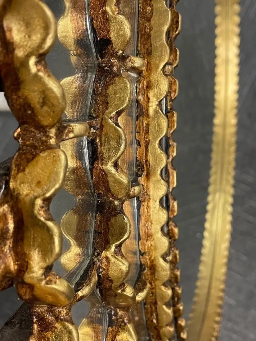 Vintage Mid-Century Italian Gilt Gold Sunburst Wall Mirror, Over the Mantle - 11