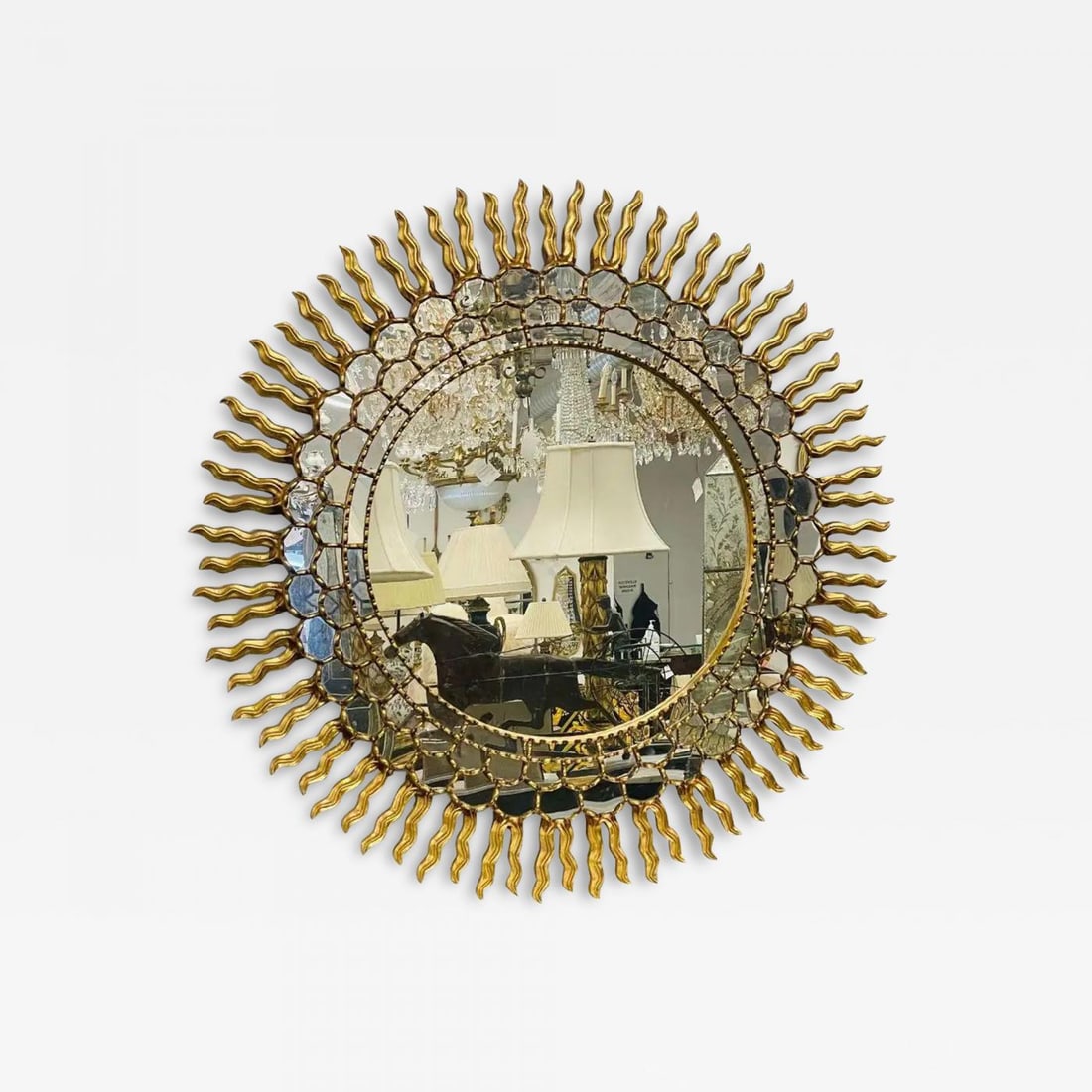 Vintage Mid-Century Italian Gilt Gold Sunburst Wall Mirror, Over the Mantle (1 of 11)