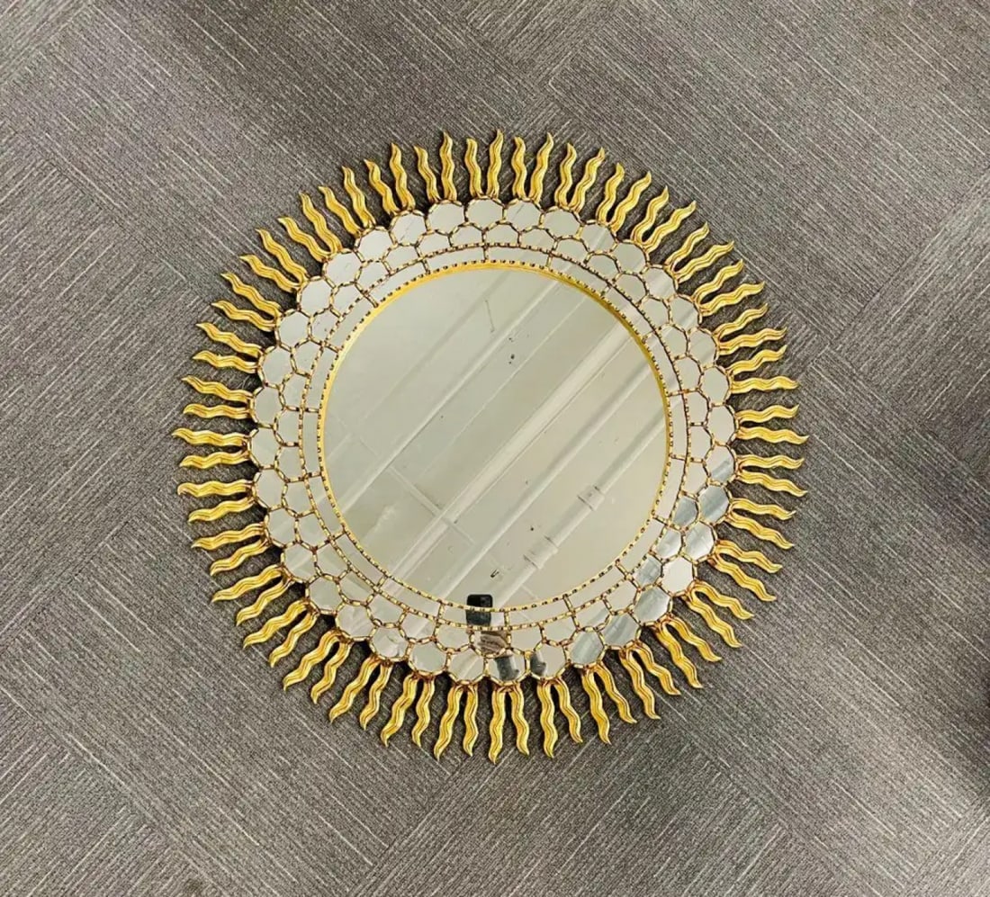 Vintage Mid-Century Italian Gilt Gold Sunburst Wall Mirror, Over the Mantle - 6