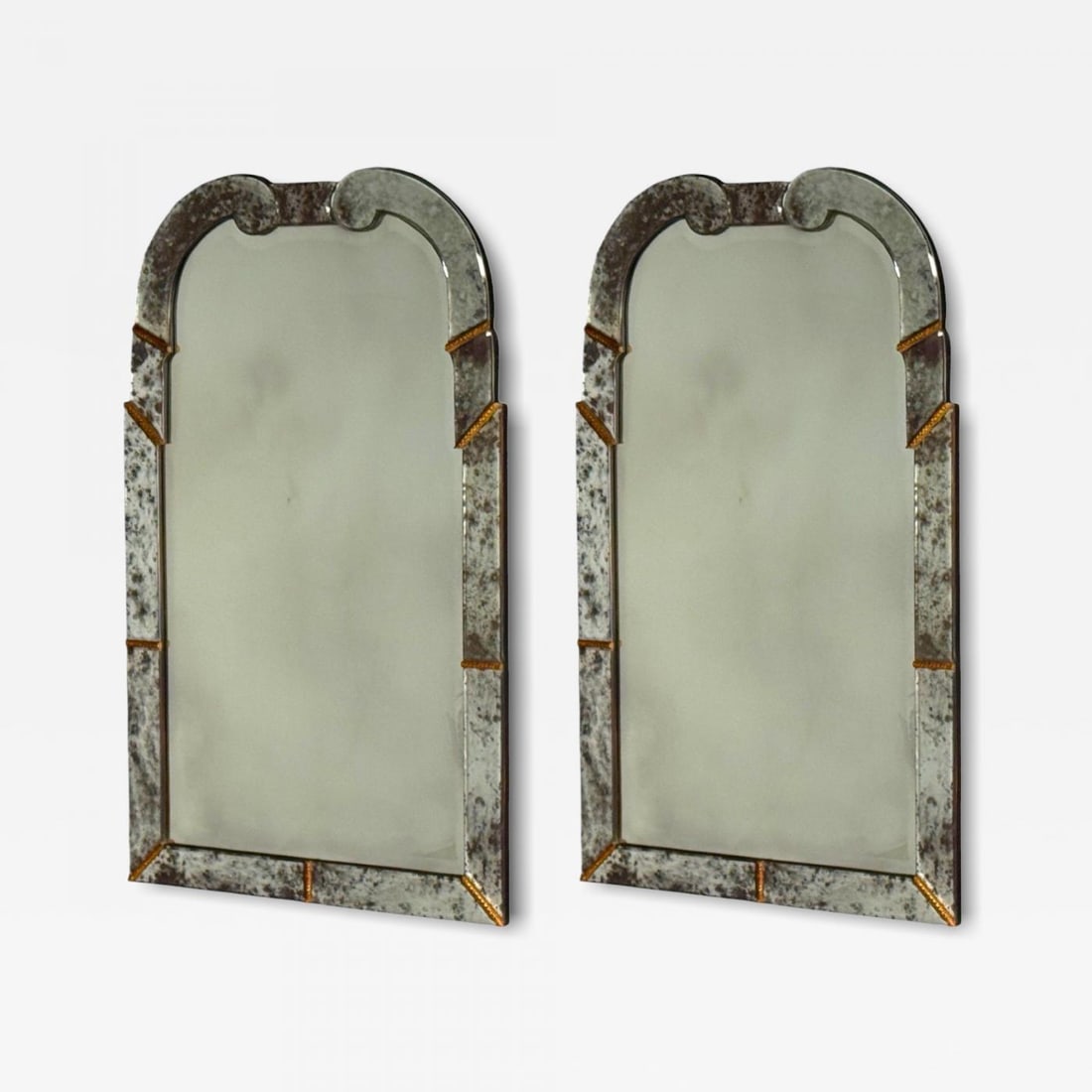 Art Deco Style, Silver Antiqued Beveled Glass, Venetian Wall Mirrors, 21st C. - 2