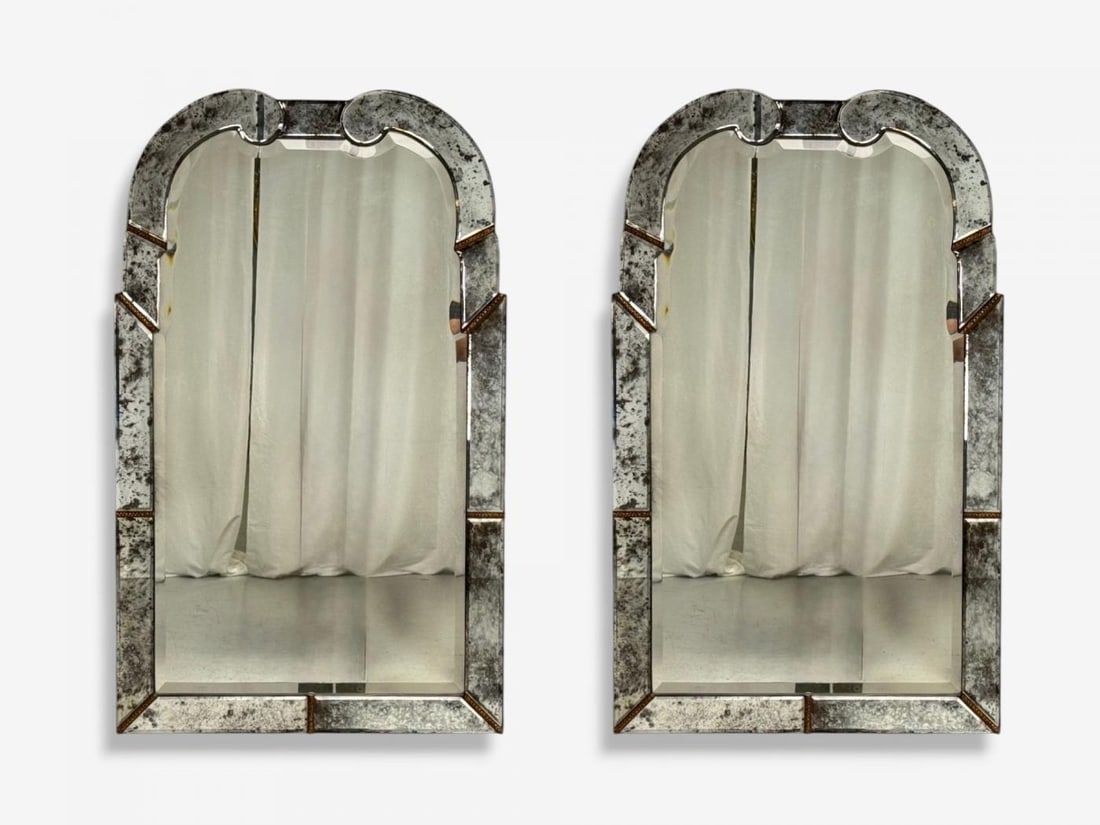 Art Deco Style, Silver Antiqued Beveled Glass, Venetian Wall Mirrors, 21st C. - 5