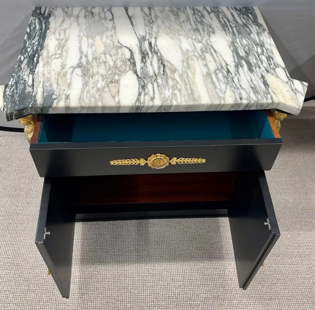 Pair Hollywood Regency Marble Top Nightstands or End Tables - 11