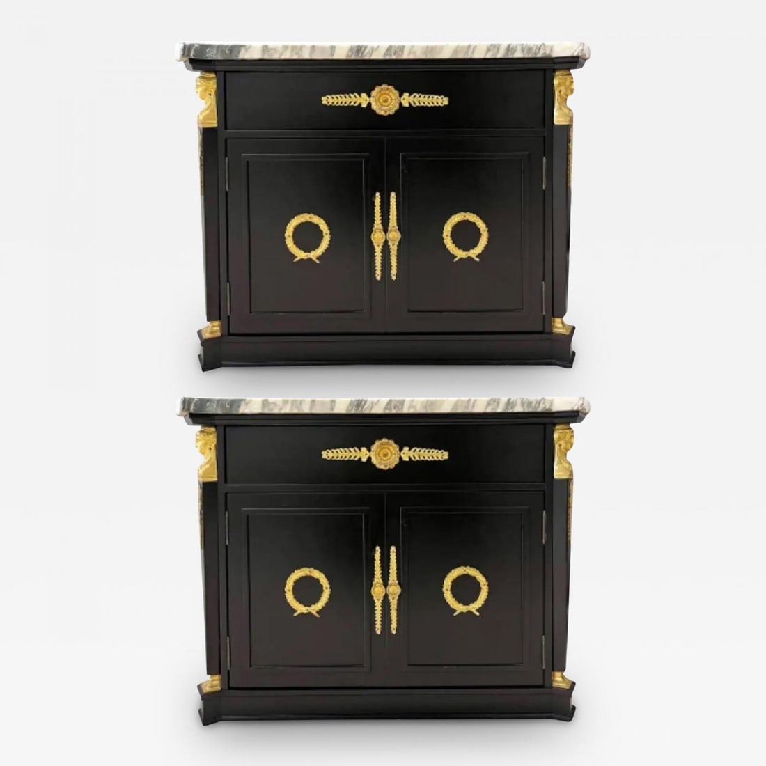 Pair Hollywood Regency Marble Top Nightstands or End Tables - 2