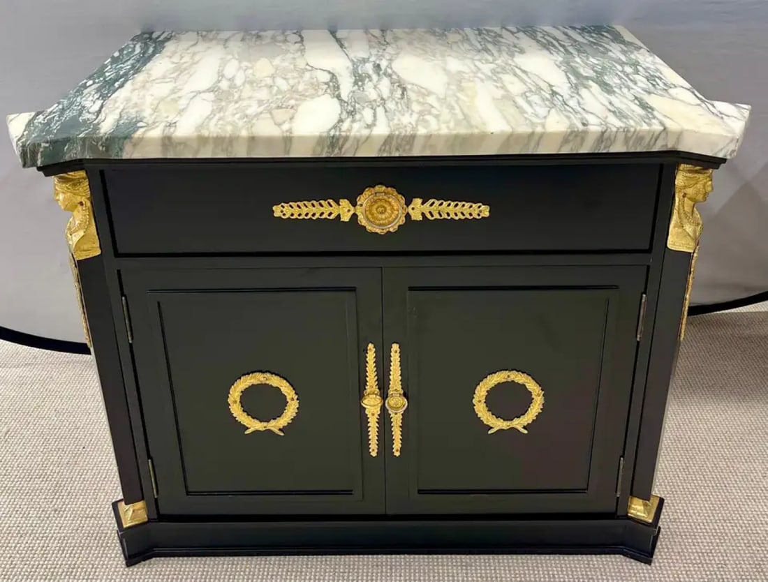 Pair Hollywood Regency Marble Top Nightstands or End Tables - 5