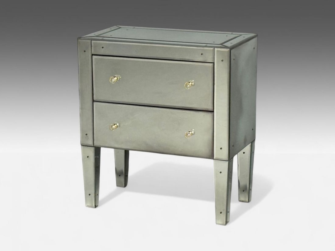 Hollywood Regency Style, Wood, Antique Beveled Glass, Mirrored Nightstands - 5