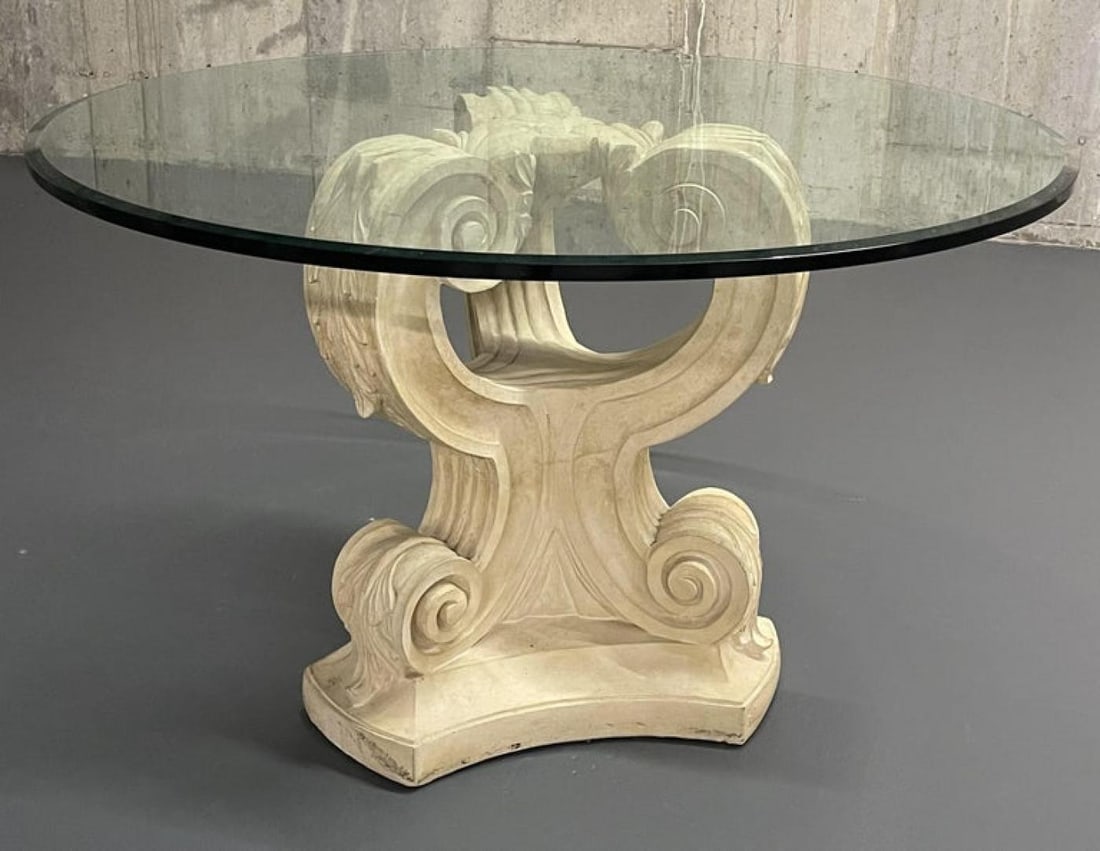 Rococo Glass Top Center, Dining, Card Table, Mid-Century Modern Style - 3