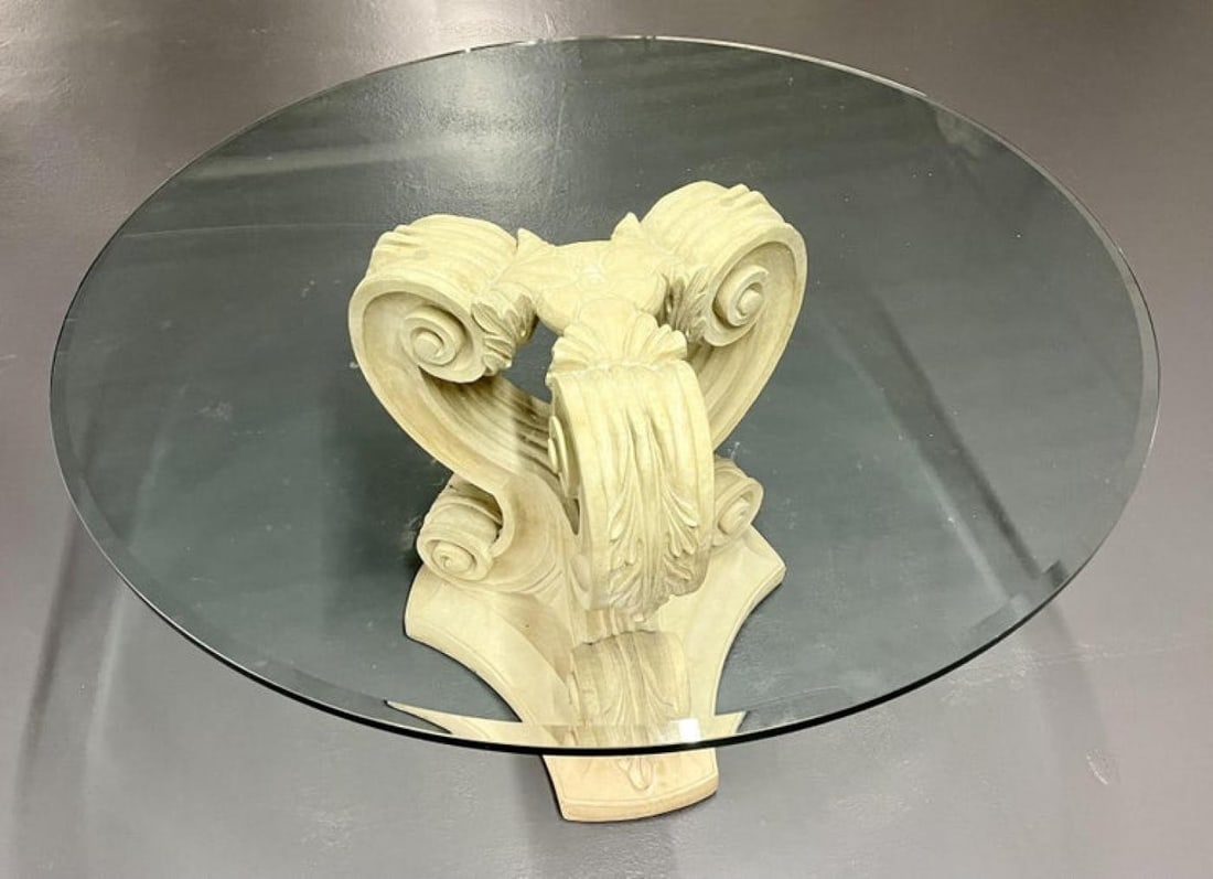 Rococo Glass Top Center, Dining, Card Table, Mid-Century Modern Style - 9