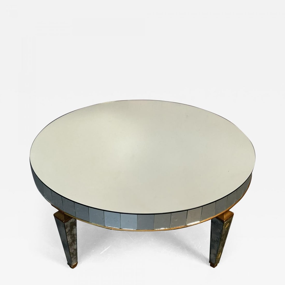 Art Deco Style Mirrored Circular Coffee / Cocktail / Low Table, Distressed - 2