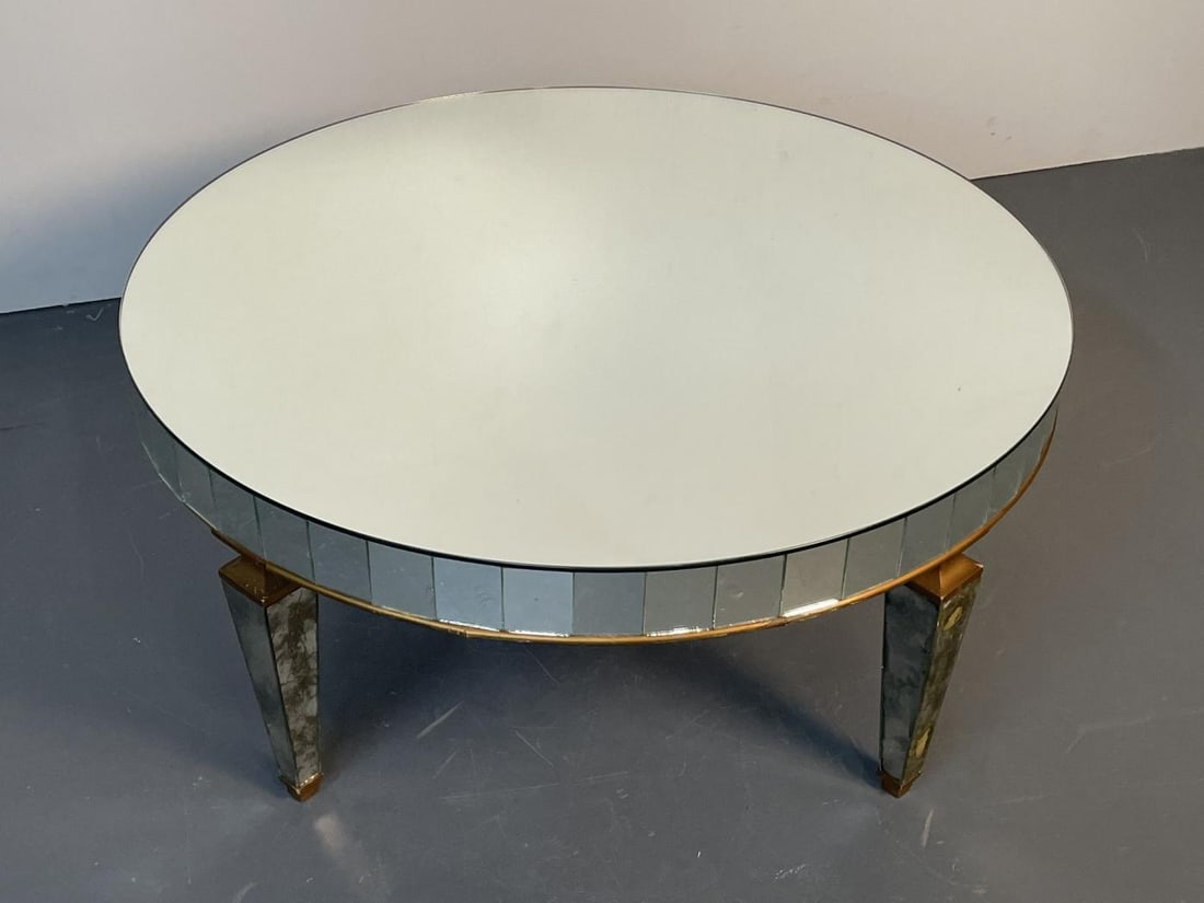 Art Deco Style Mirrored Circular Coffee / Cocktail / Low Table, Distressed - 3