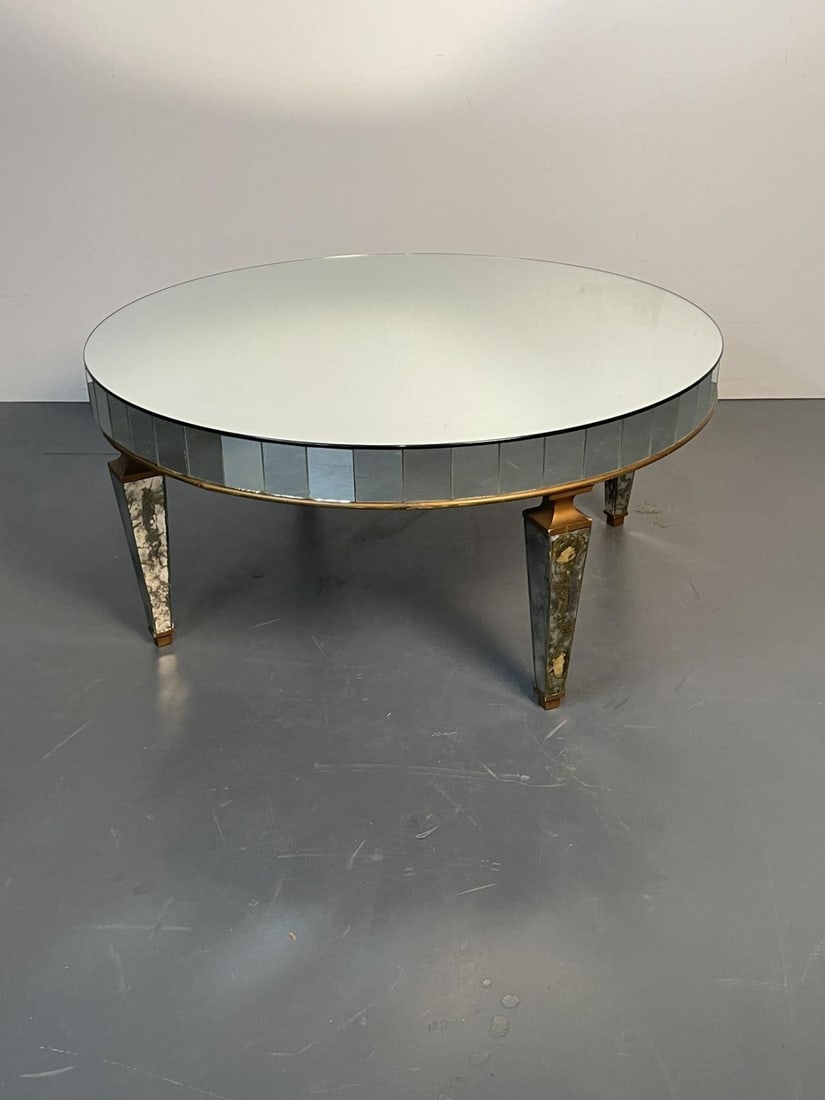Art Deco Style Mirrored Circular Coffee / Cocktail / Low Table, Distressed - 4