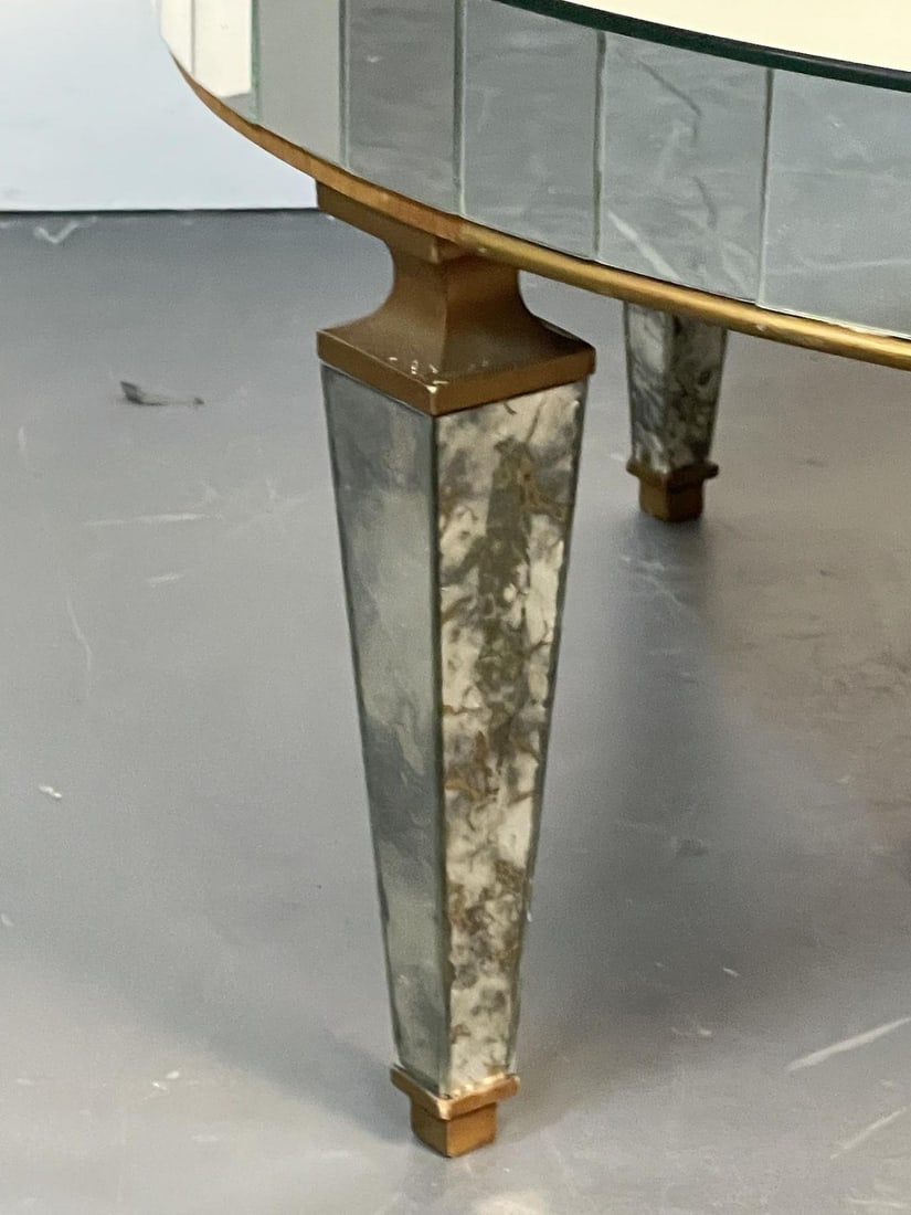 Art Deco Style Mirrored Circular Coffee / Cocktail / Low Table, Distressed - 7