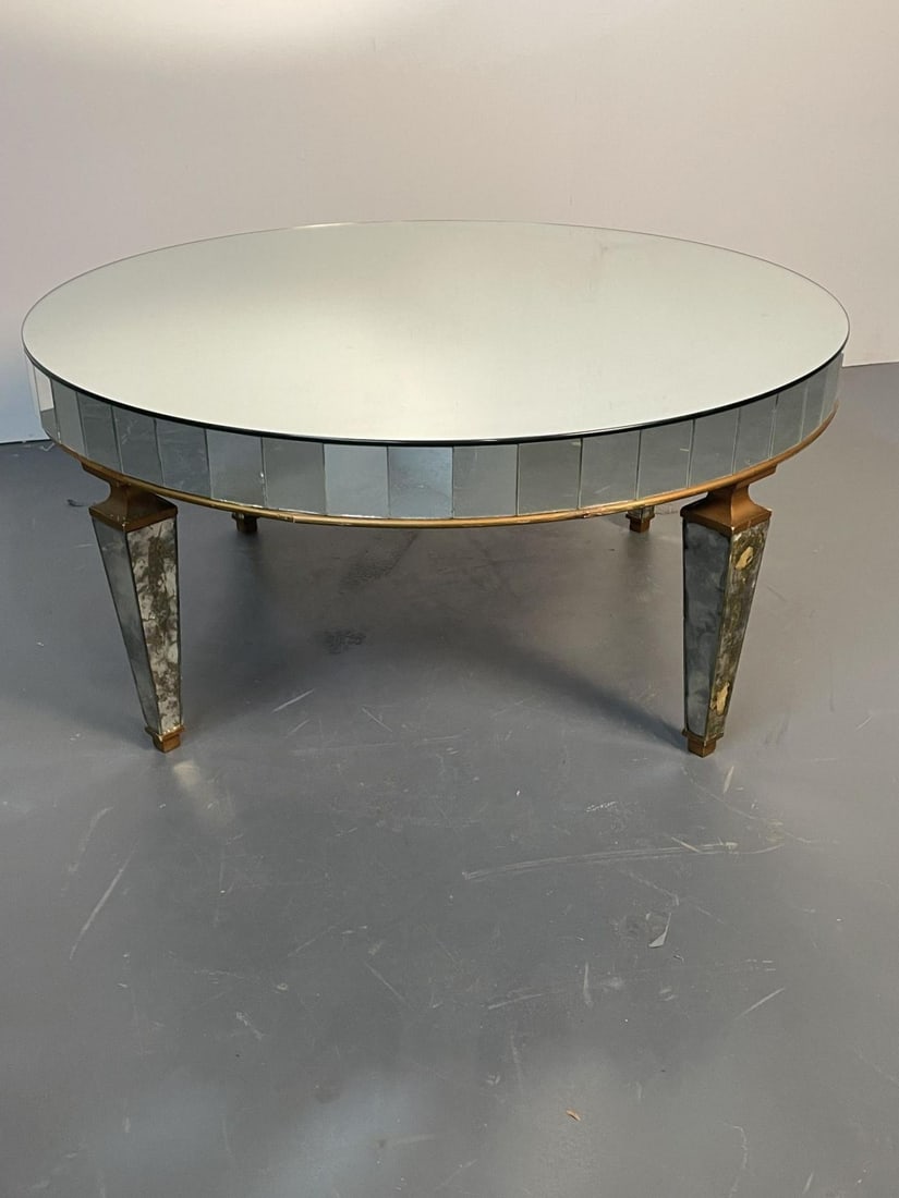 Art Deco Style Mirrored Circular Coffee / Cocktail / Low Table, Distressed - 8