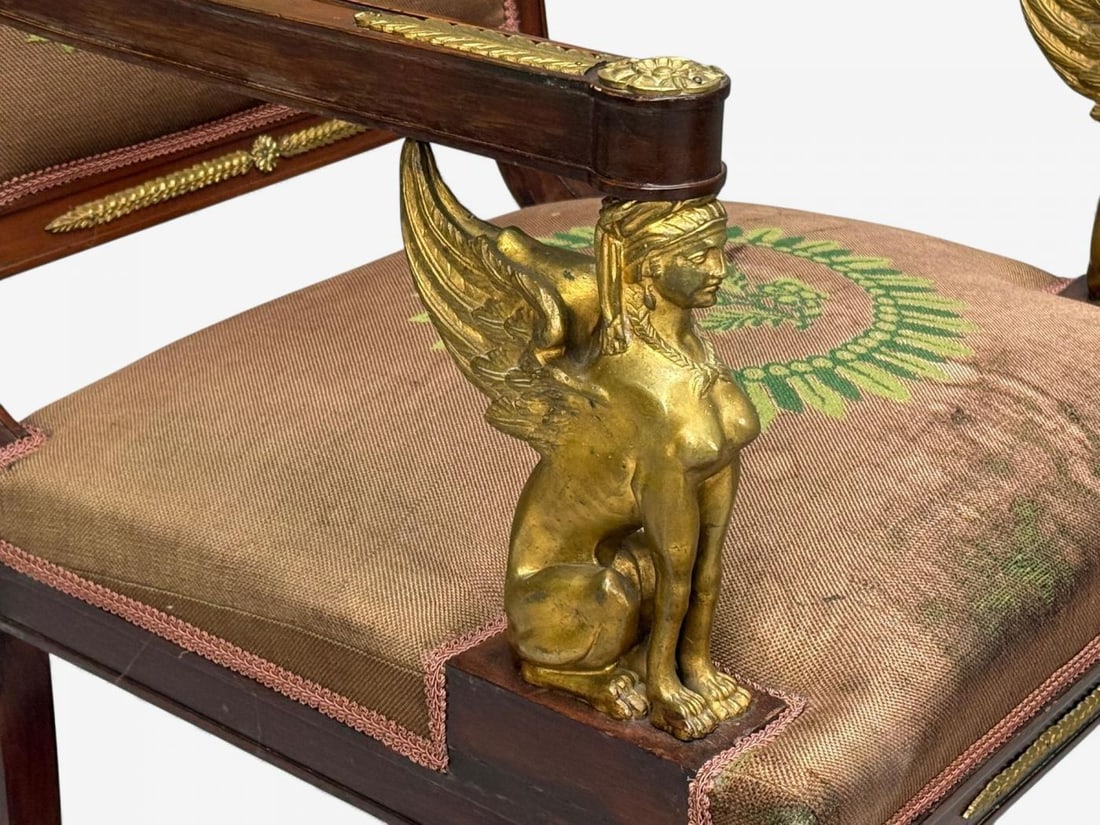 French Empire Revival, Bronze, Mahogany, Tapestry, Armchairs, France, 19th c. - 10