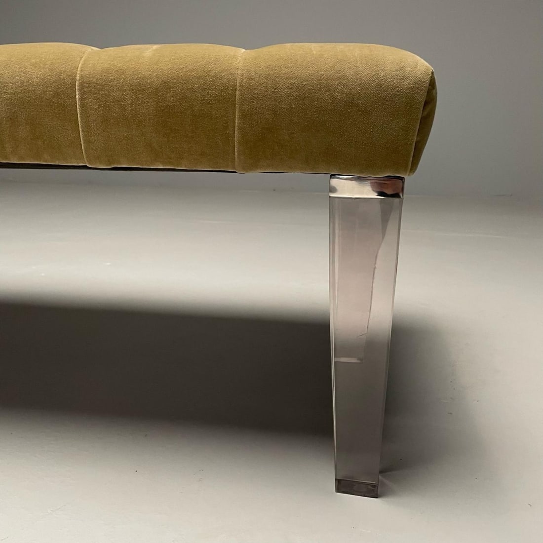Contemporary, Modern Tufted Window Bench, Chrome, Acrylic, Green Velvet, 2010s - 10
