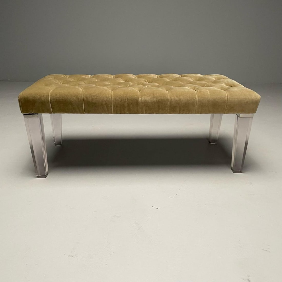 Contemporary, Modern Tufted Window Bench, Chrome, Acrylic, Green Velvet, 2010s - 5