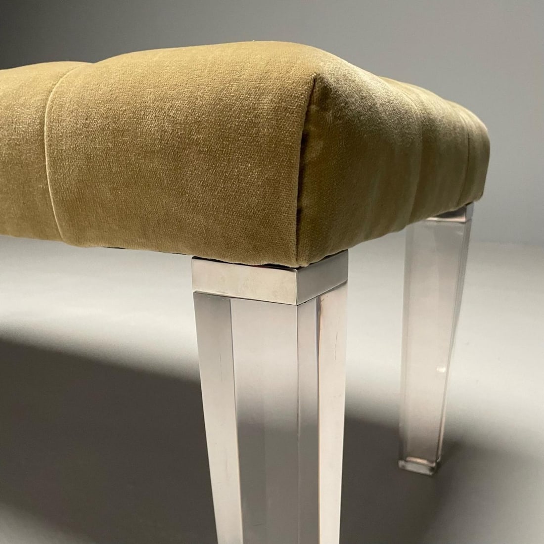 Contemporary, Modern Tufted Window Bench, Chrome, Acrylic, Green Velvet, 2010s - 9