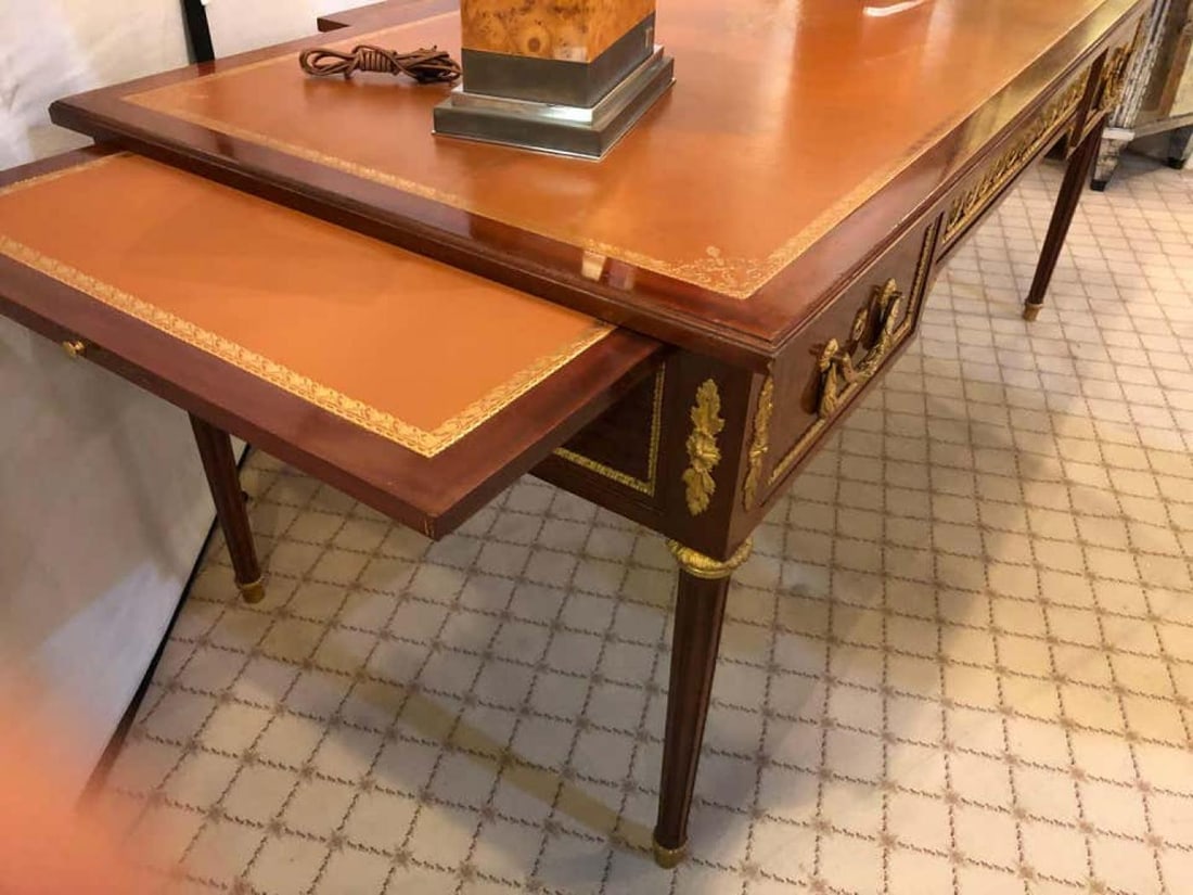 French Tortoise Wood Louis XVI Style Maison Jansen Partners Desk or Bureau Plat - 4