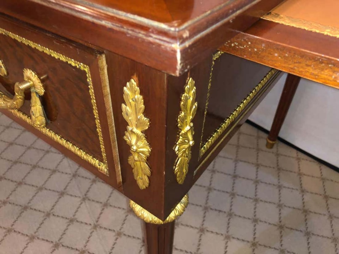 French Tortoise Wood Louis XVI Style Maison Jansen Partners Desk or Bureau Plat - 7